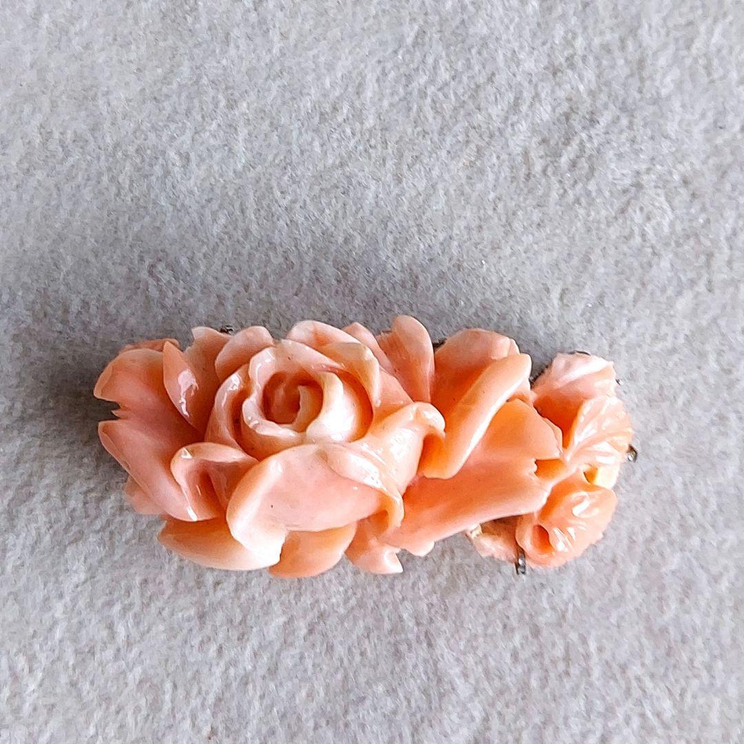 薔薇　珊瑚　ブローチ&帯留め
