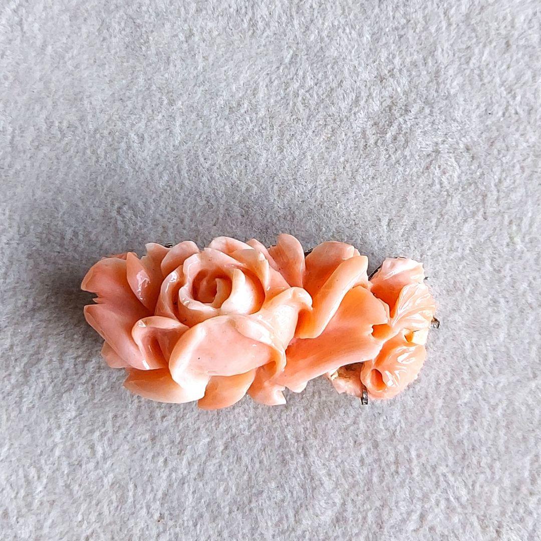 薔薇　珊瑚　ブローチ&帯留め