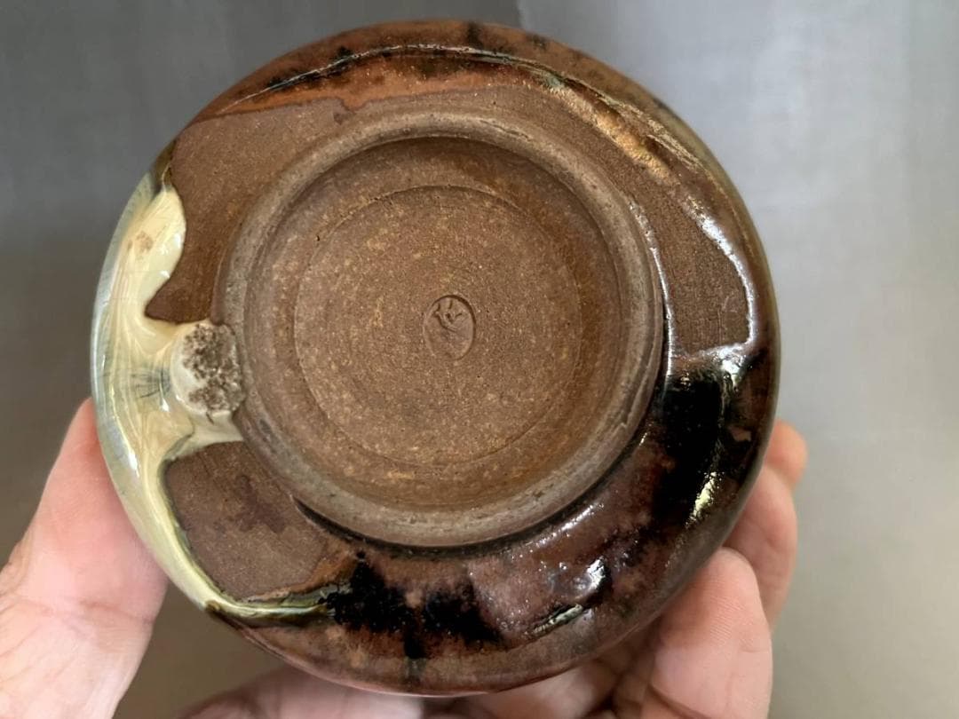 茶碗■膳所焼き 掛分筒茶碗 淡海ぜぜ 陽炎園造 お茶道具 共箱 時代物 骨董品■