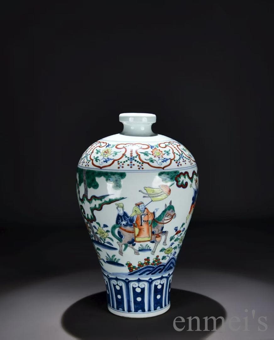 中国古美術・明宣徳・五彩戦将図梅瓶・五彩・唐物・壺・骨董品・時代物・古陶磁・古玩