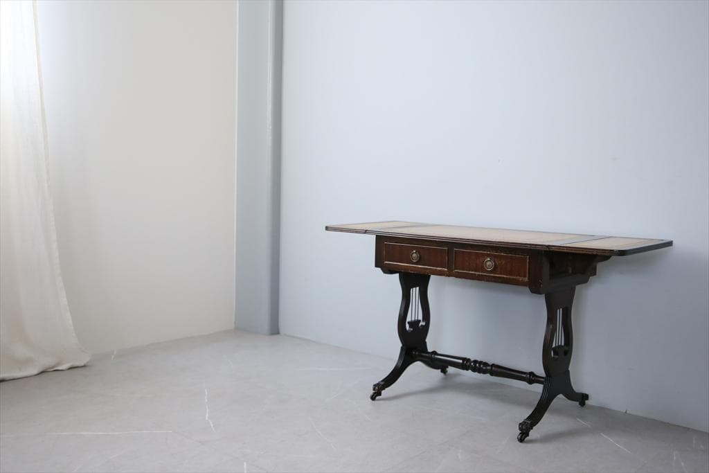 英国アンティーク木製ドロップリーフソファテーブル/折畳机バタフライ(92-282