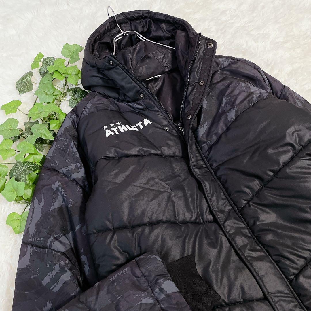 美品　アスレタ　中綿入ロングコート　ベンチコート　カモフラ柄　ロゴ入　Oサイズ