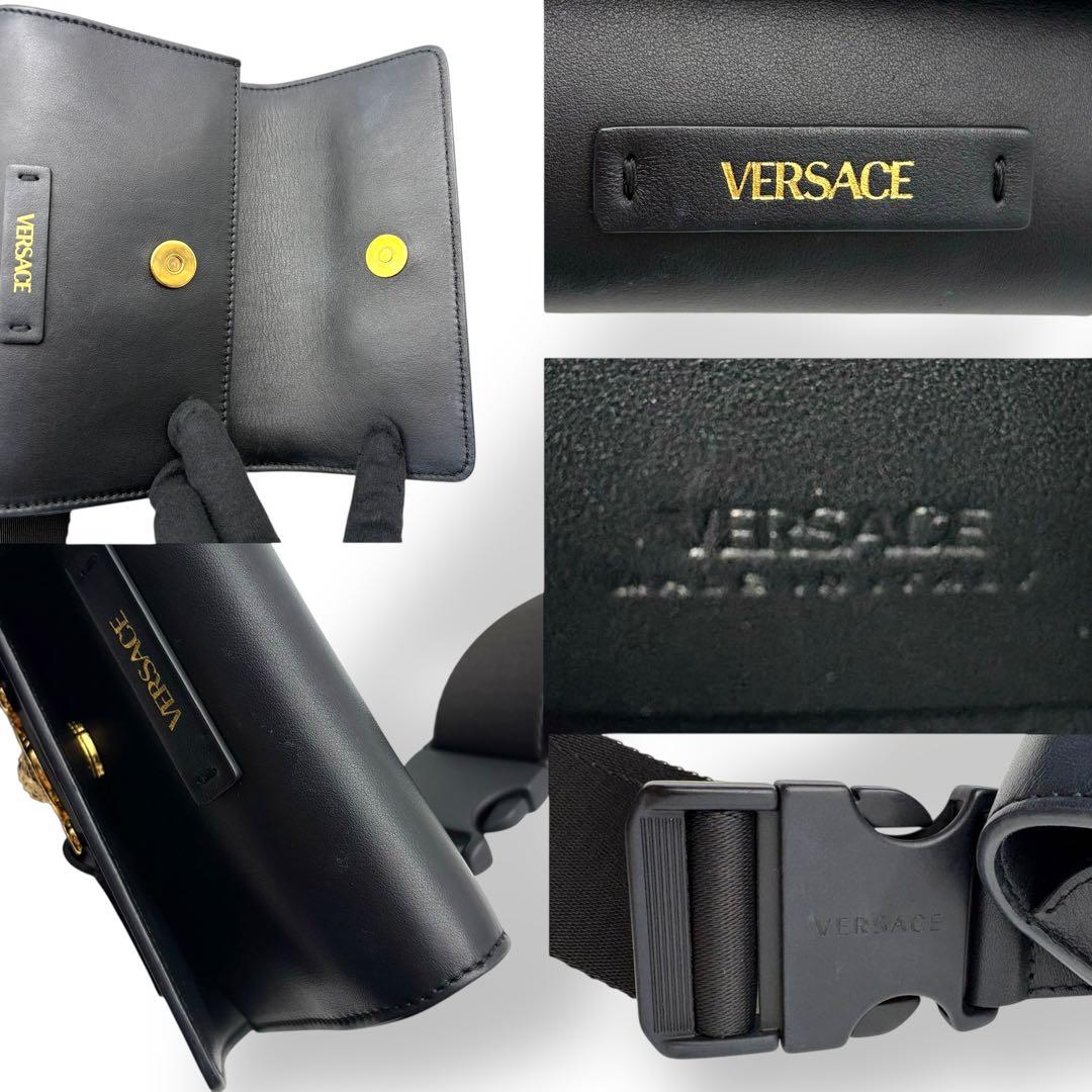 専用 ヴェルサーチェ ショルダーバッグ レザー ブラック ビギー フラップ ロゴ