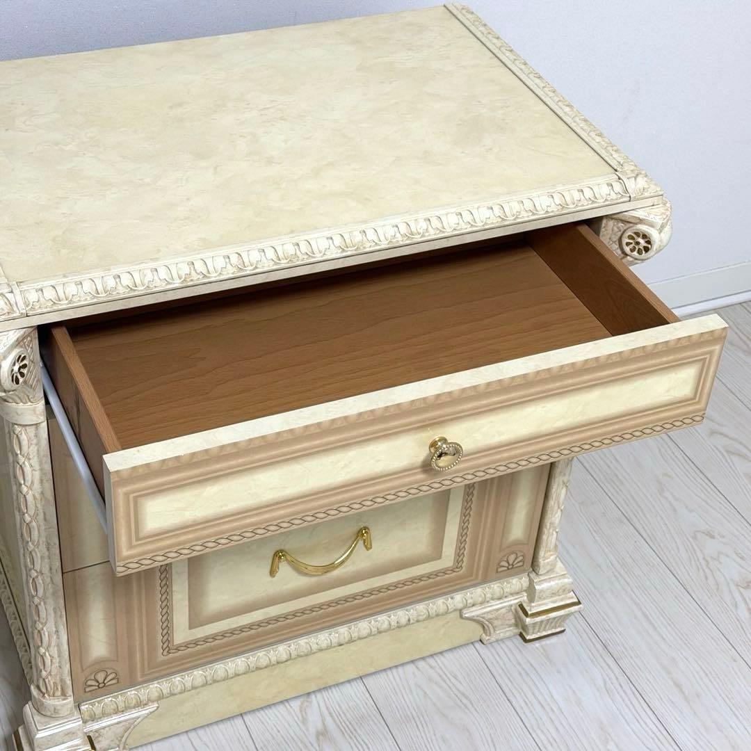 ロココ調 アンティーク サイドチェスト 3段 アイボリー