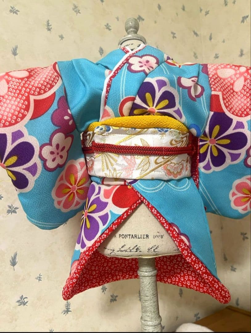 .‎˖٭*花柄水色犬用着物.‎˖٭*　犬服　犬服用お着物