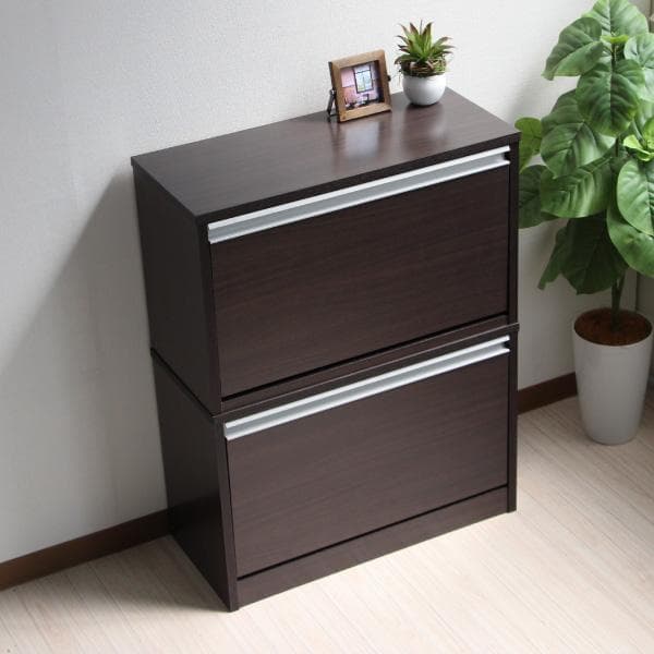 《新品・送料無料》省スペースに最大18足薄型シューズラック ダークブラウン