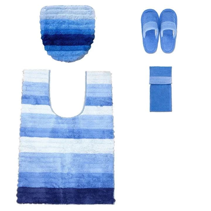 トイレマット 新品 セット 4点 耳長 ロング 吸着 ブルー フレッシュデオ