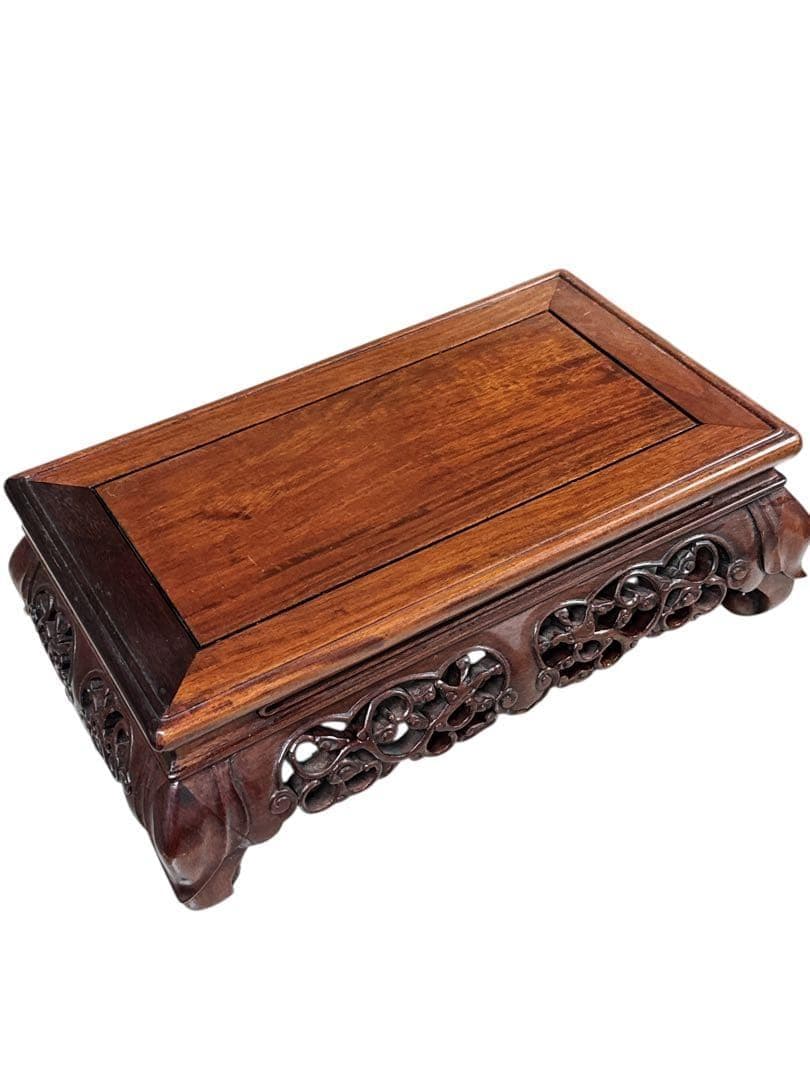 美品　レトロ　唐木花梨透かし彫り花台/盆栽台