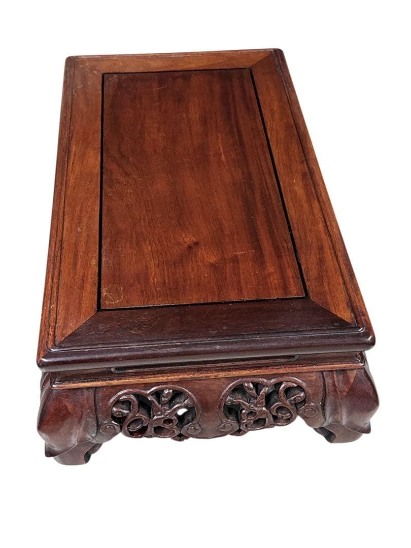 美品　レトロ　唐木花梨透かし彫り花台/盆栽台