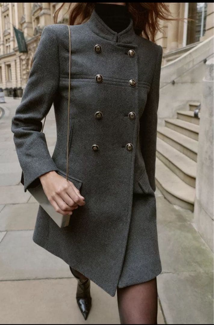 グレー ダブルブレスト ナポレオン　コート　zara