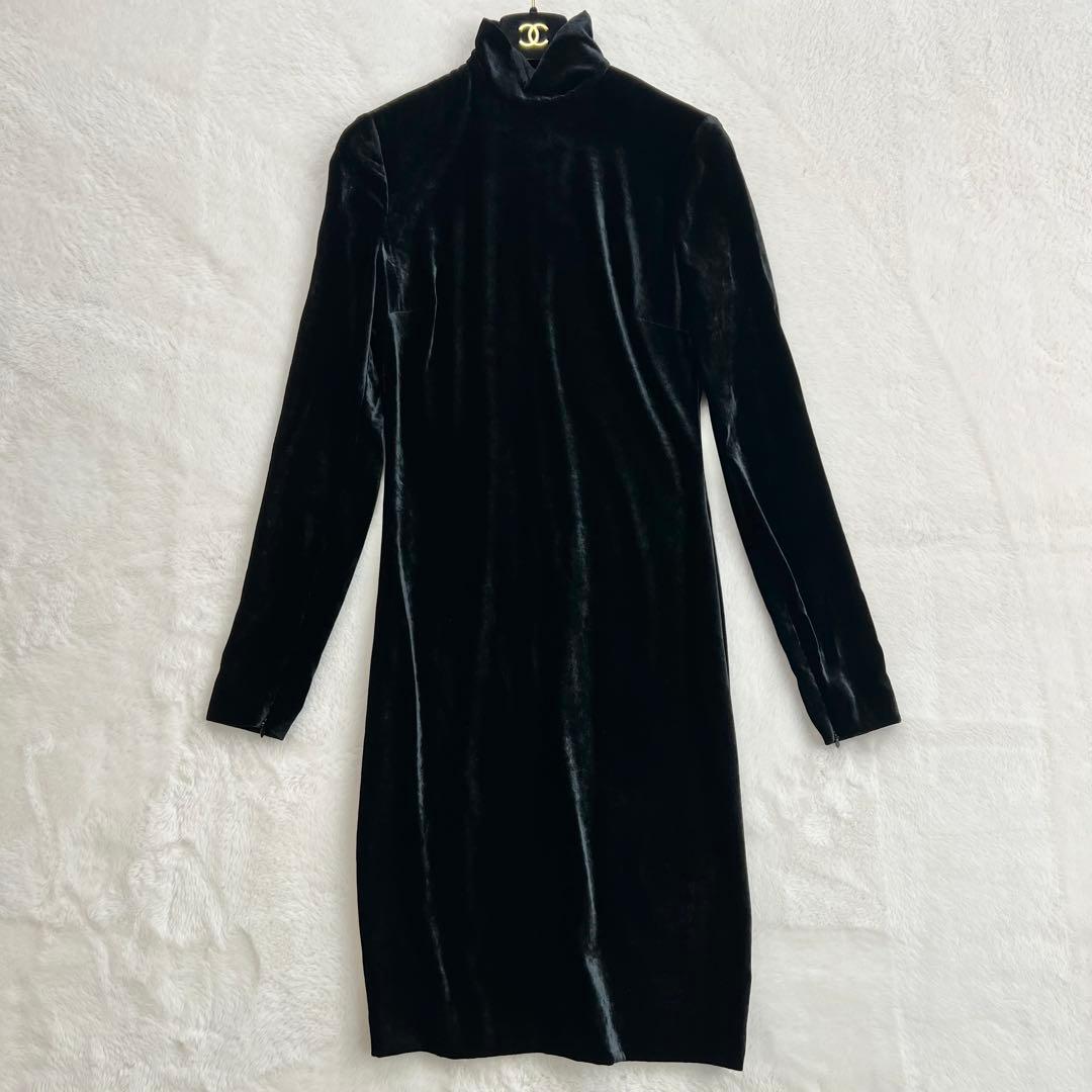 【ラルフローレンパープルレーベル】ハイネックベロアワンピース☆シルク混☆黒☆S