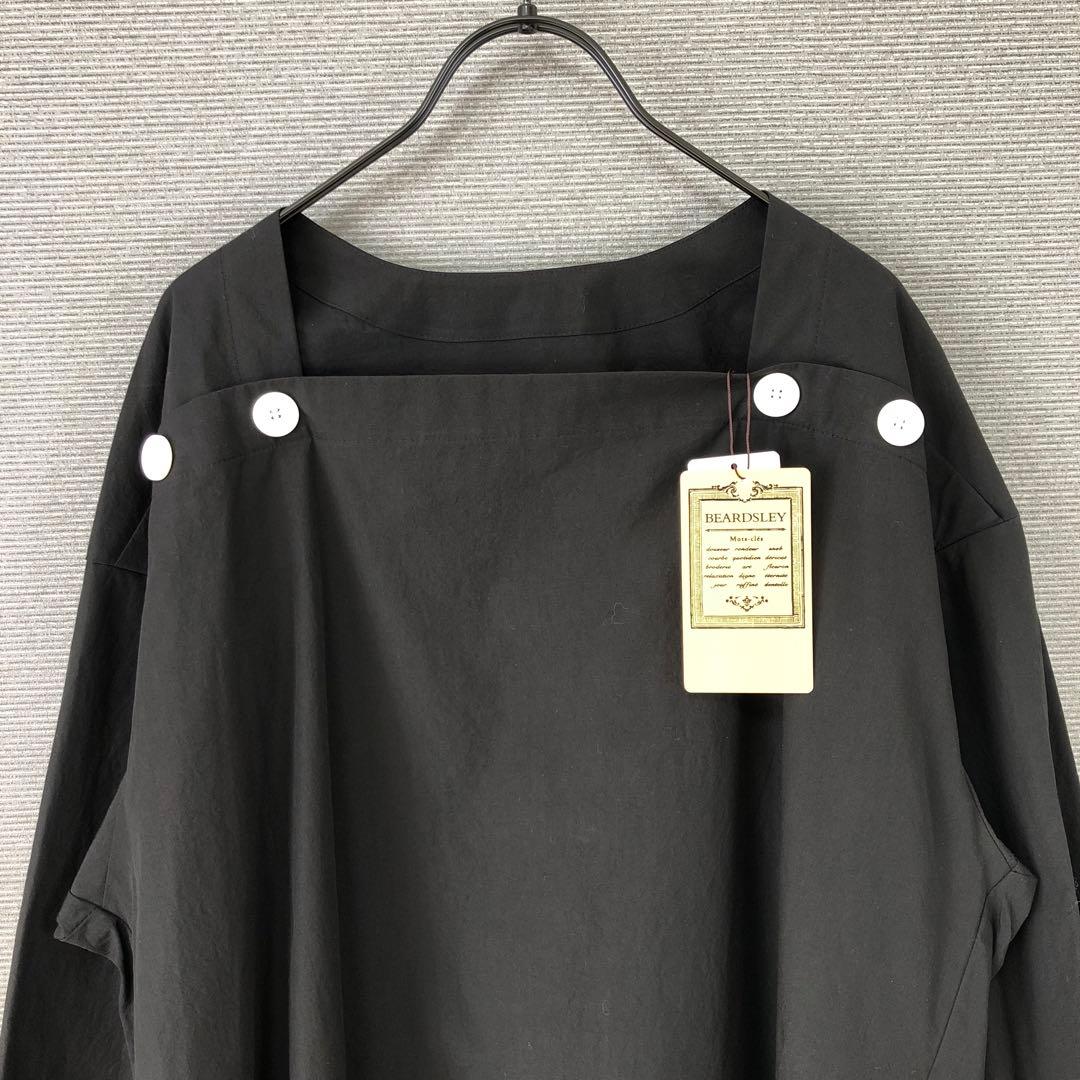 未使用品 BEARDSLEY スクエアネックボタンシャツ F ブラック