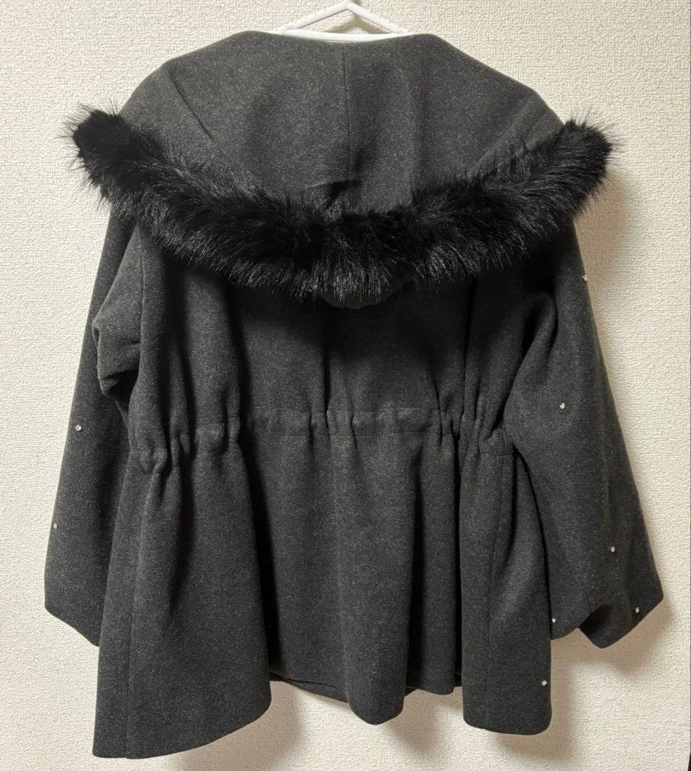 NICE CLAUP ナイスクラップ フードフェイクファービジューミドルコート