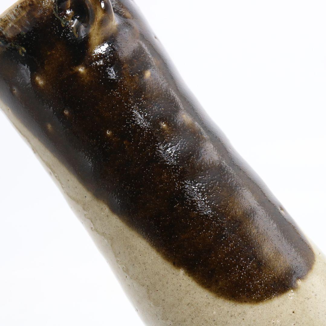 人間国宝 浜田庄司作 益子焼 掛分耳付花生 花瓶 尚美堂箱 共箱共布　V962