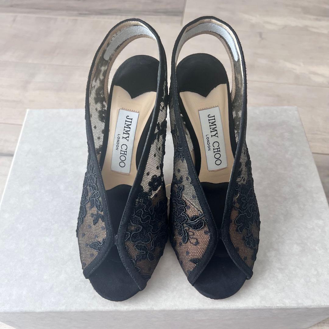 美品✨ ジミーチュウ レース オープントゥパンプス 34 ブラック