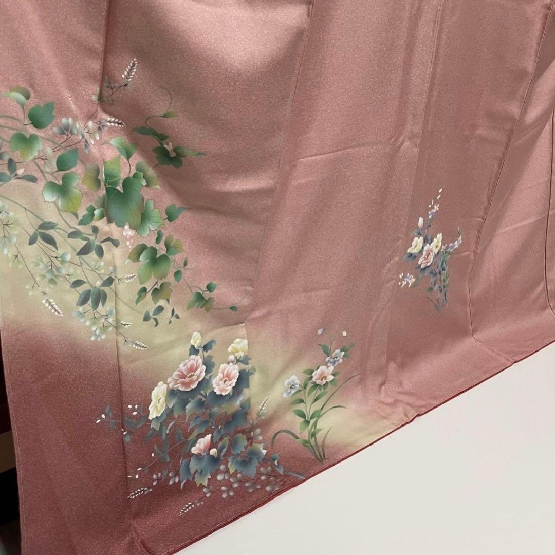 ぽ*ん様 付下げ 牡丹 萩 唐草文 正絹 裄67 トールサイズ v209