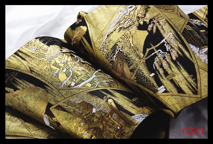 C231厳選西陣　引箔本金箔二重織　東海道五十三次全景図全通高級美術袋帯新品同様
