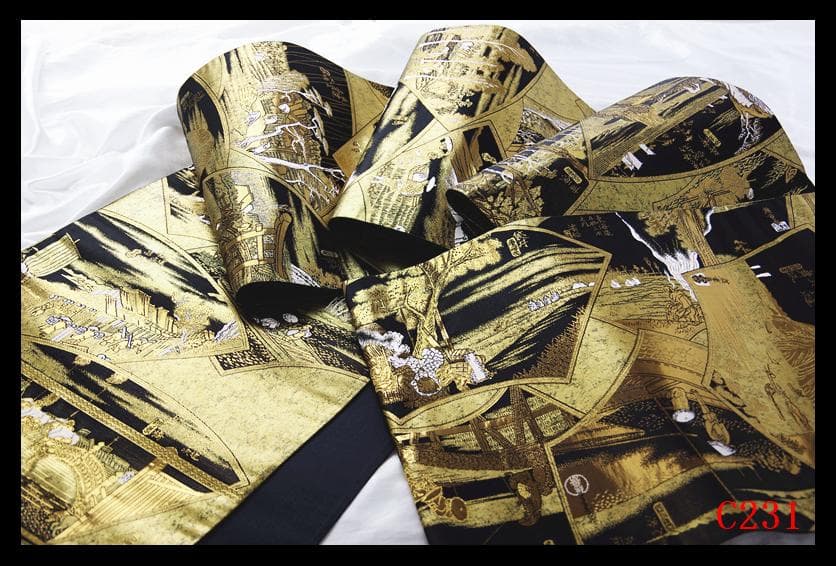 C231厳選西陣　引箔本金箔二重織　東海道五十三次全景図全通高級美術袋帯新品同様