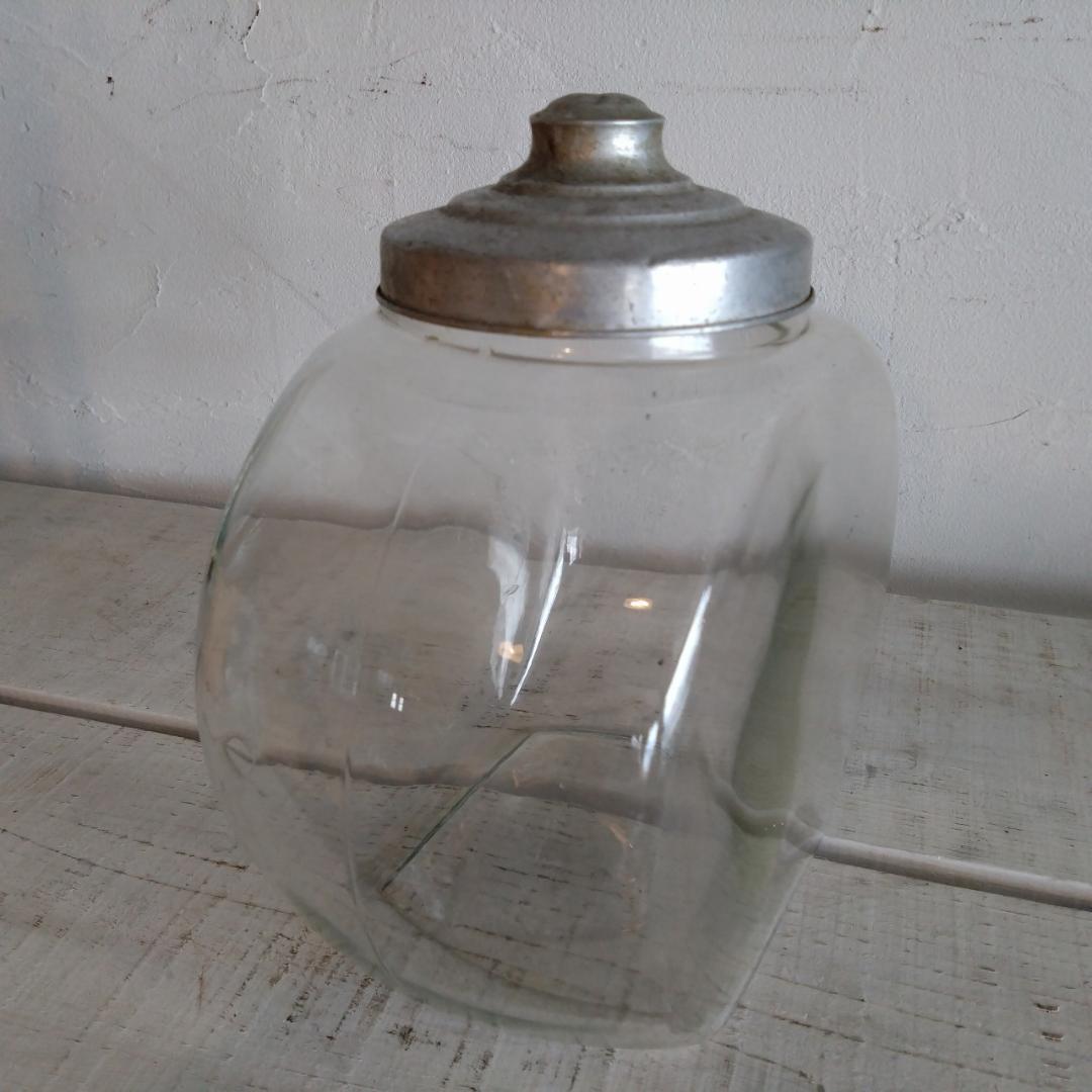 古い菓子瓶　昭和レトロ　ガラス瓶　蓋付　希少
