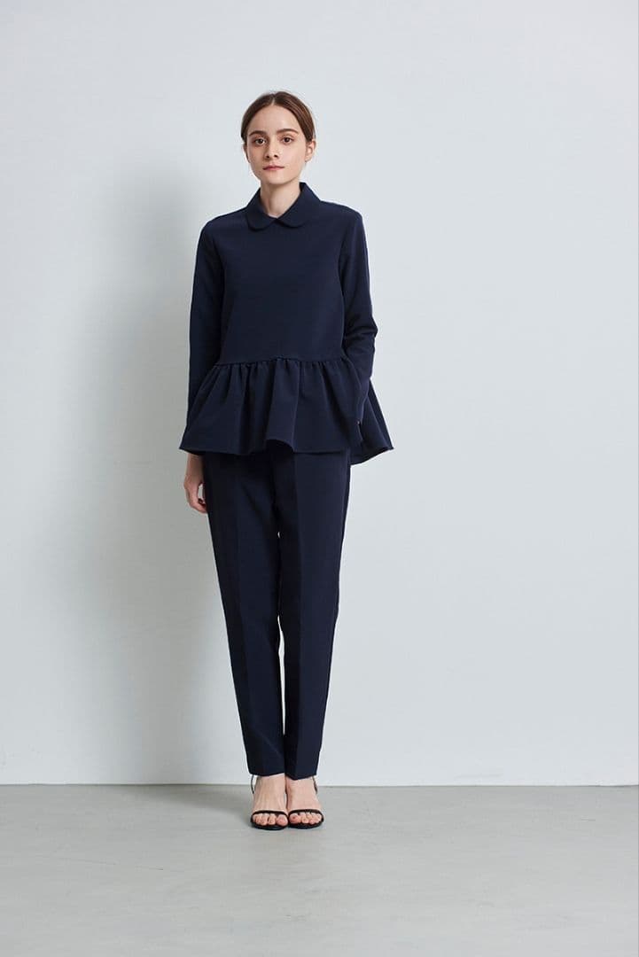 【最終価格】yori ラウンドカラードレスブラウス　ネイビー38