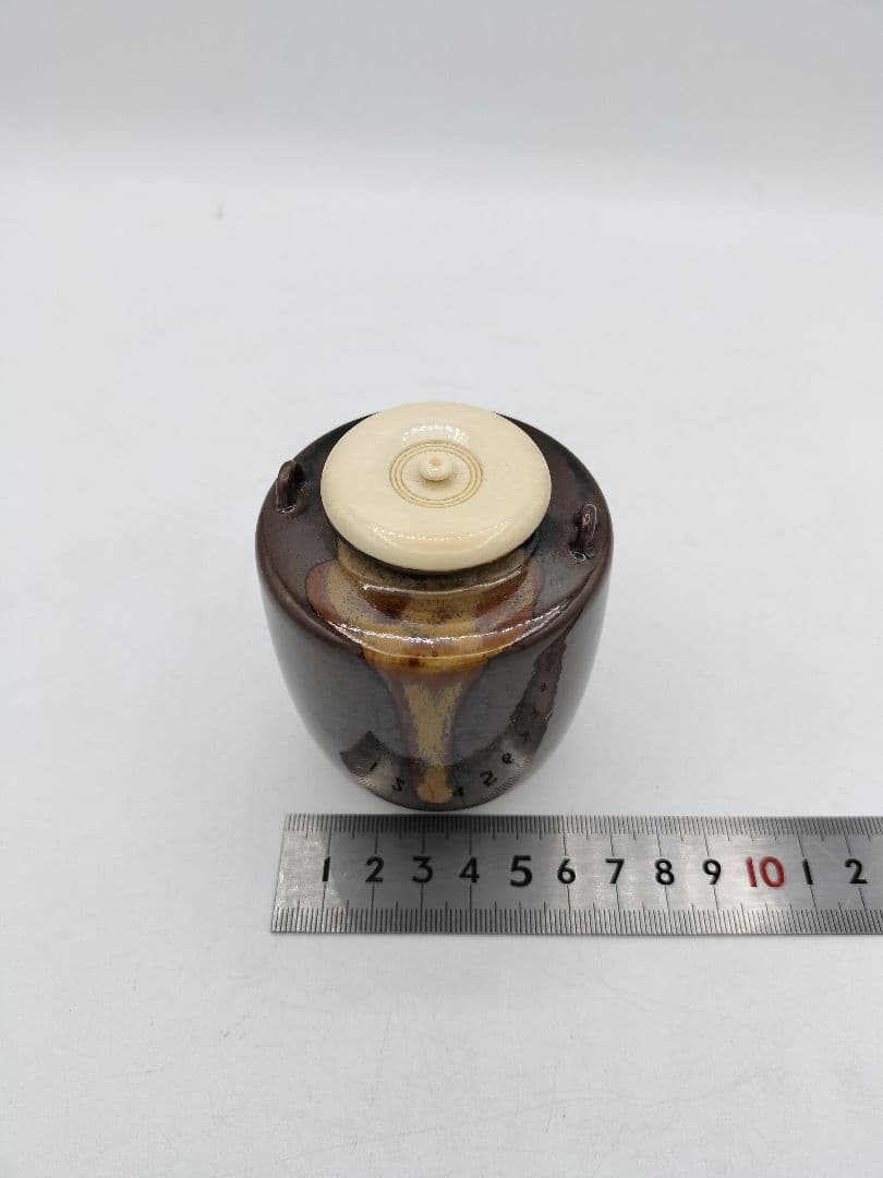 c846 茶入 笹枕写 膳所　淡海陽炎園 尋牛斎箱書 木箱 茶道具 古物