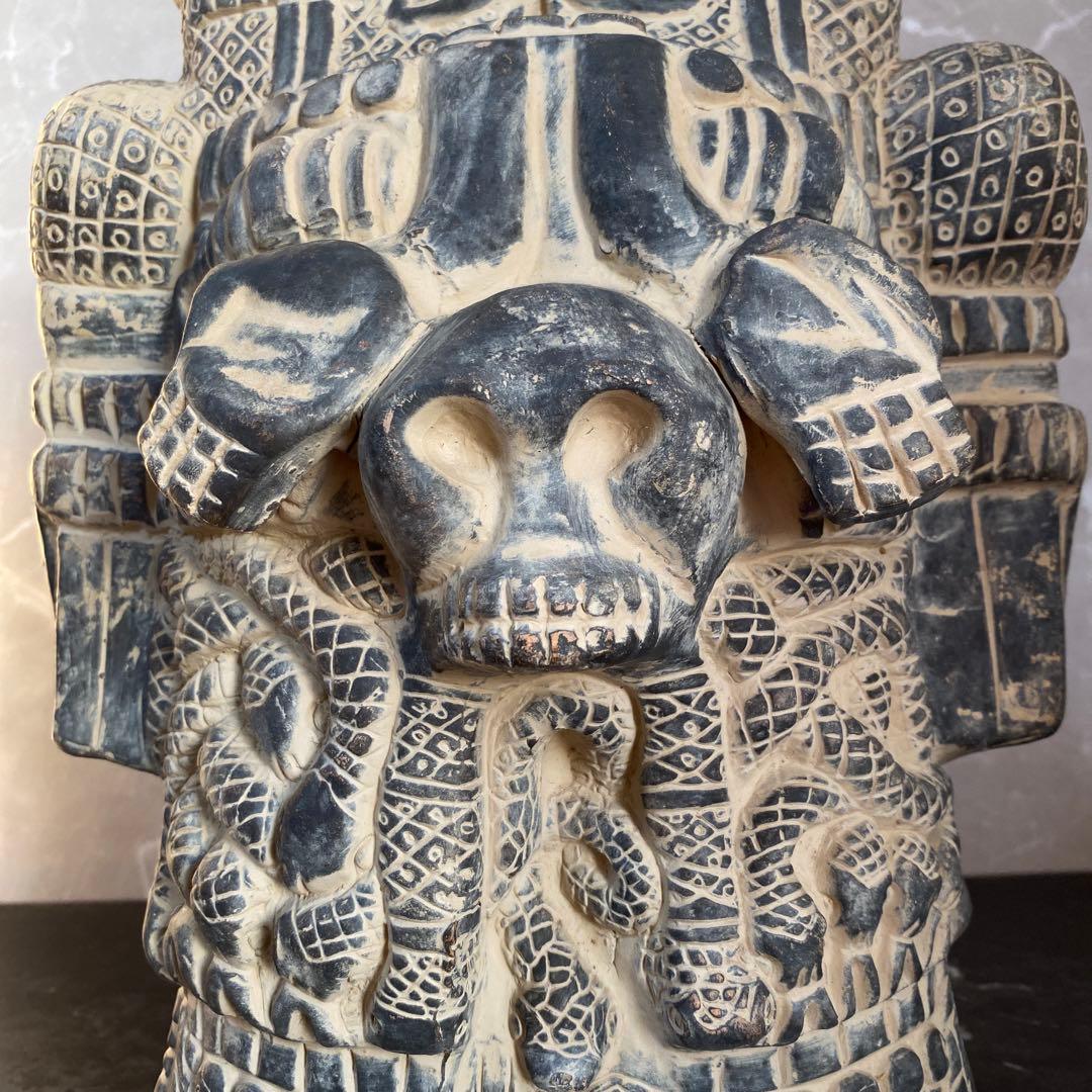 高36cm アステカ神話の地母神コアトリクエの像　インテリア　メキシコ工芸品