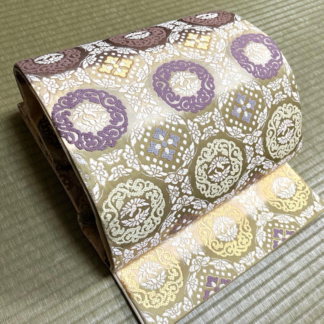 正絹　袋帯《刺繍　丸紋様》