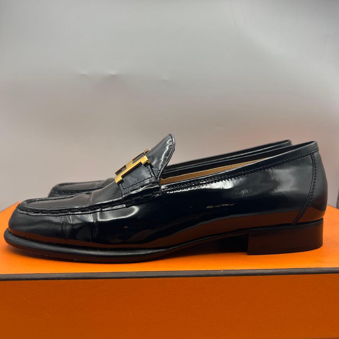 極美品 エルメス コンスタンス Hロゴ ブラック ローファー 36 1/2