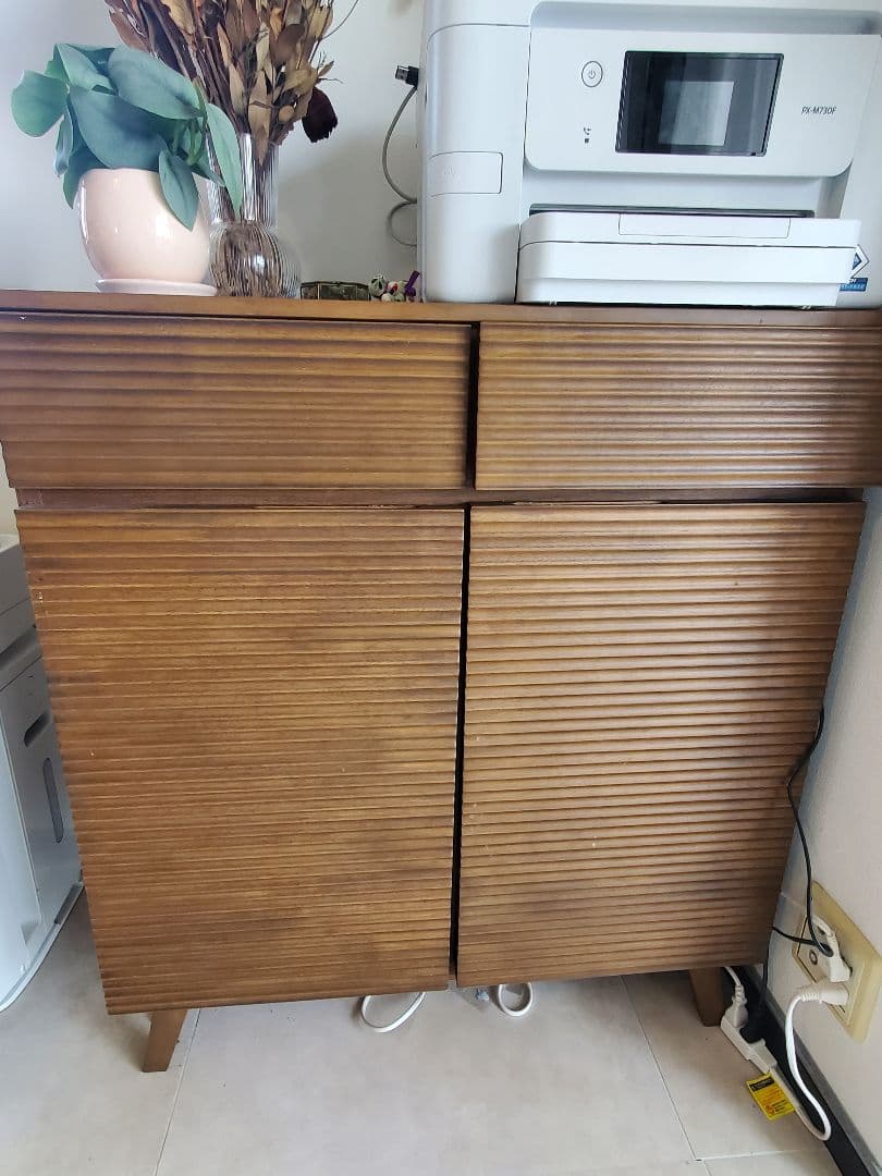 天然木製 収納キャビネット 80cm幅