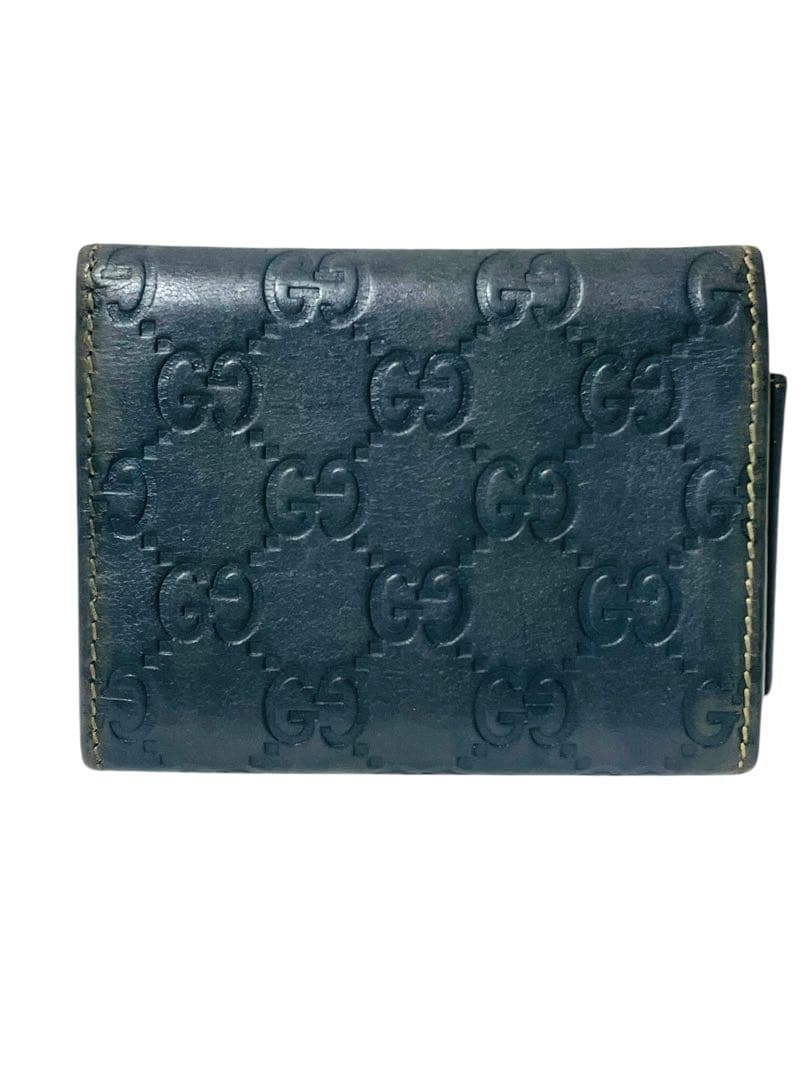 美品☆GUCCI シマ　GG柄　カードケース　名刺入れ　二つ折り　ダークグレー