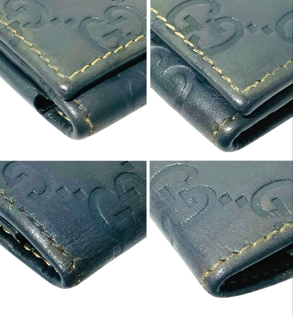 美品☆GUCCI シマ　GG柄　カードケース　名刺入れ　二つ折り　ダークグレー