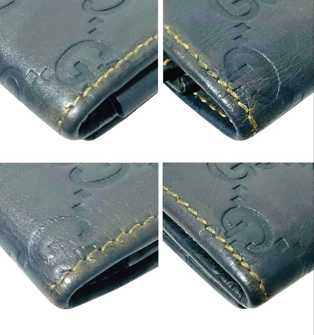美品☆GUCCI シマ　GG柄　カードケース　名刺入れ　二つ折り　ダークグレー