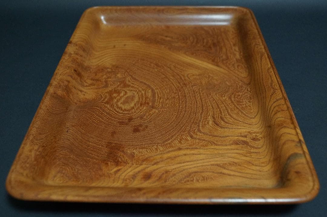 木製 欅製 翠玉作 盆 刳り貫き煎茶盆 美しい木目 長方盆 煎茶道具