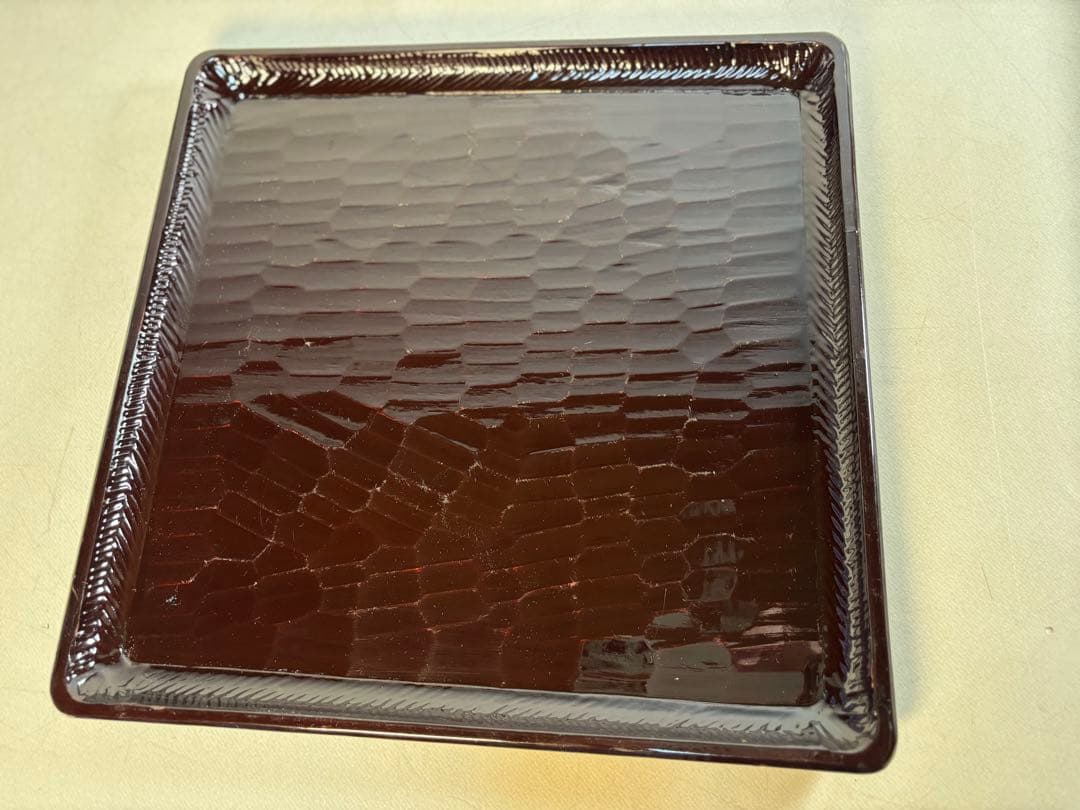 アンティーク　讃岐彫　古い松材のくり貫き角盆(四方盆)5枚セット　①