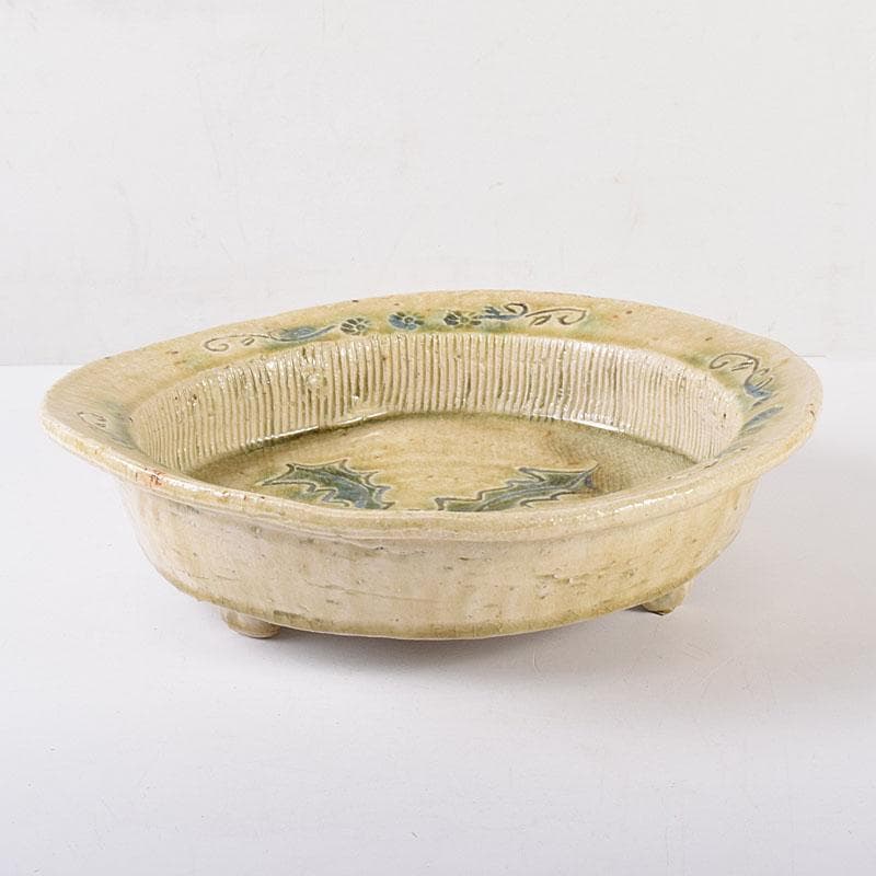 北大路魯山人作　瀬戸焼　黄瀬戸　かぶら絵　鉢　共箱　M　R8015C