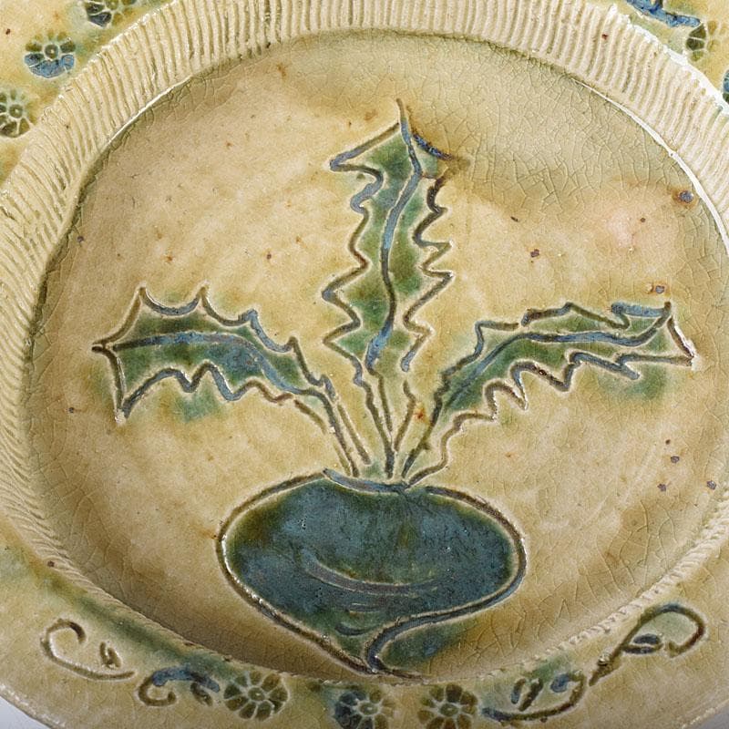 北大路魯山人作　瀬戸焼　黄瀬戸　かぶら絵　鉢　共箱　M　R8015C