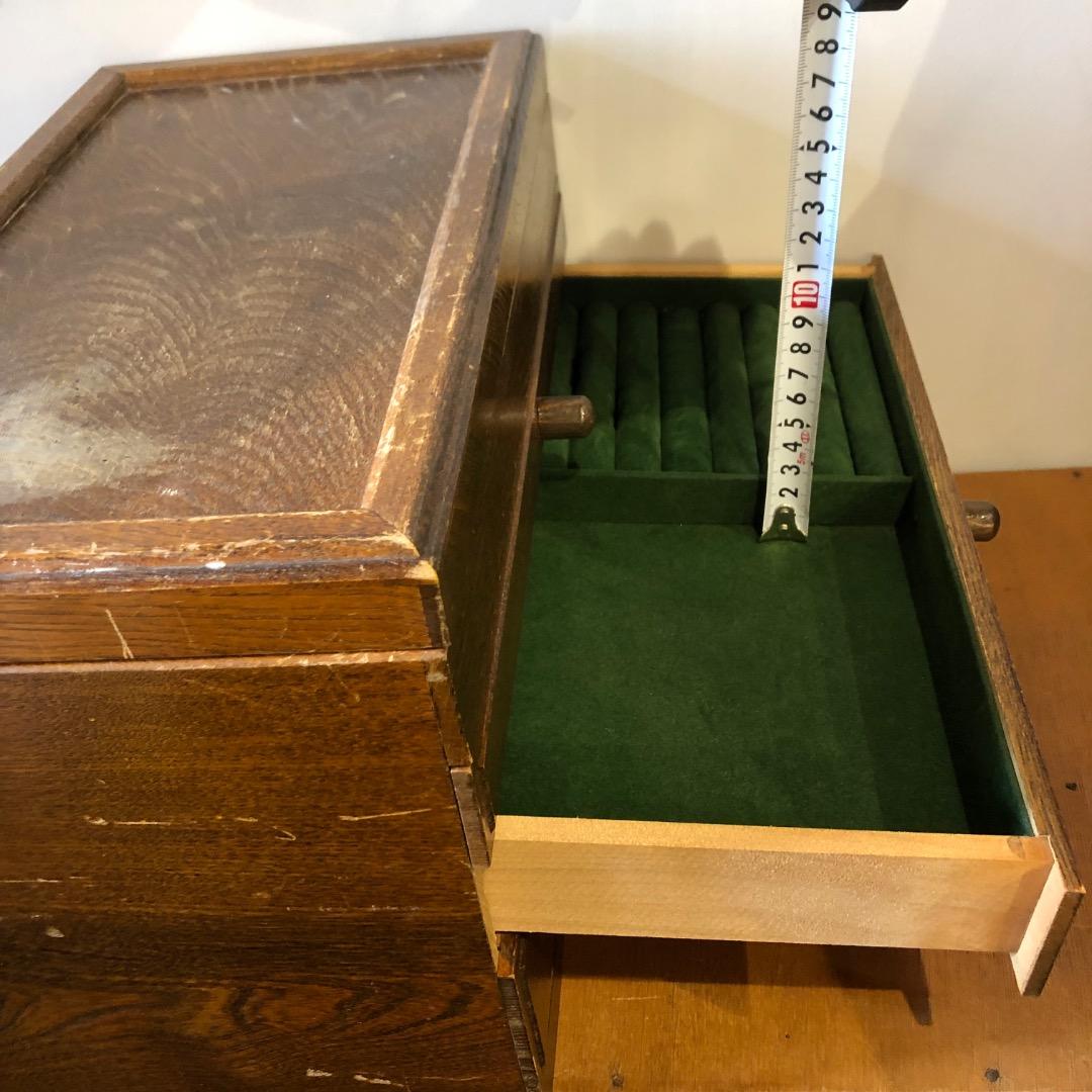 昭和レトロ　木製ジュエリーボックス　3段　鏡付きアクセサリー入れ　小物入れ　木