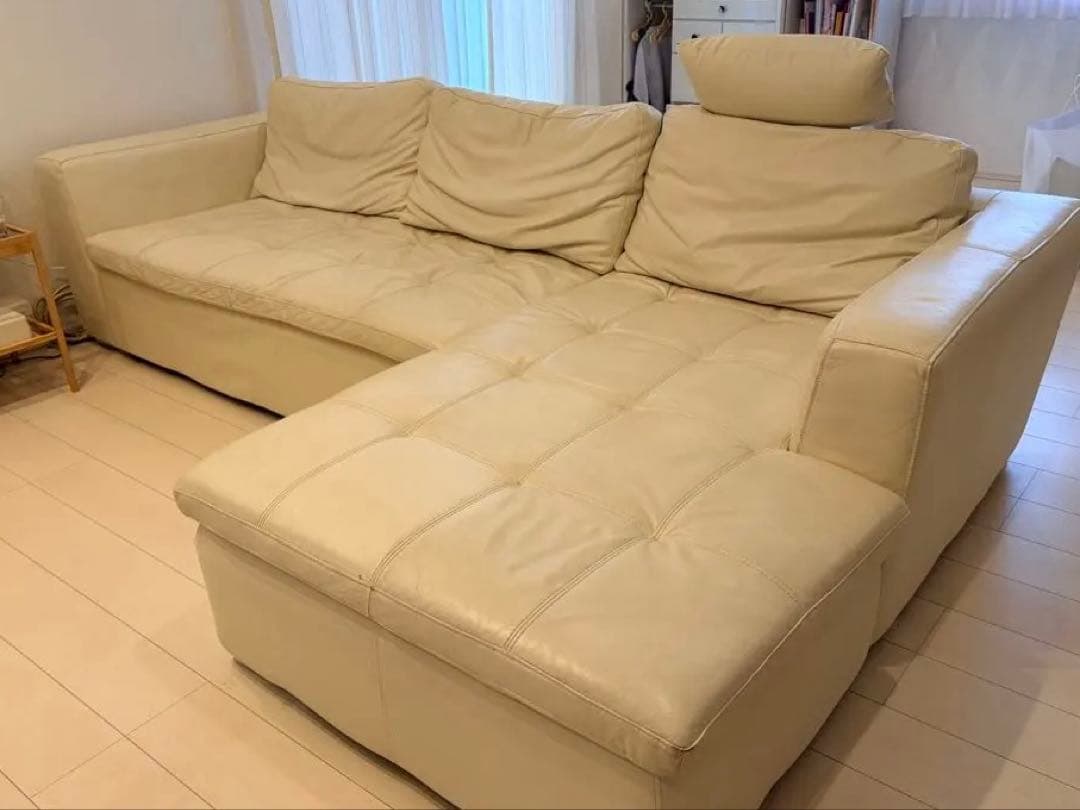 ホワイトレザー L字型ソファ