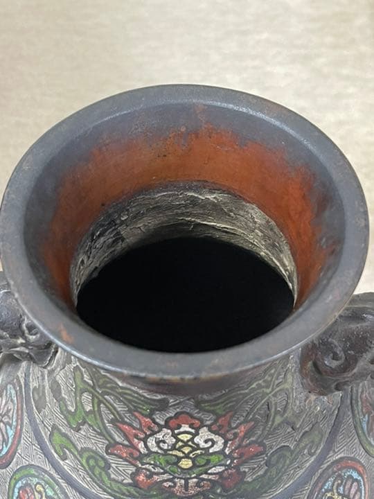 中国古美術　明時代七宝焼壺　古銅製4.4キロ