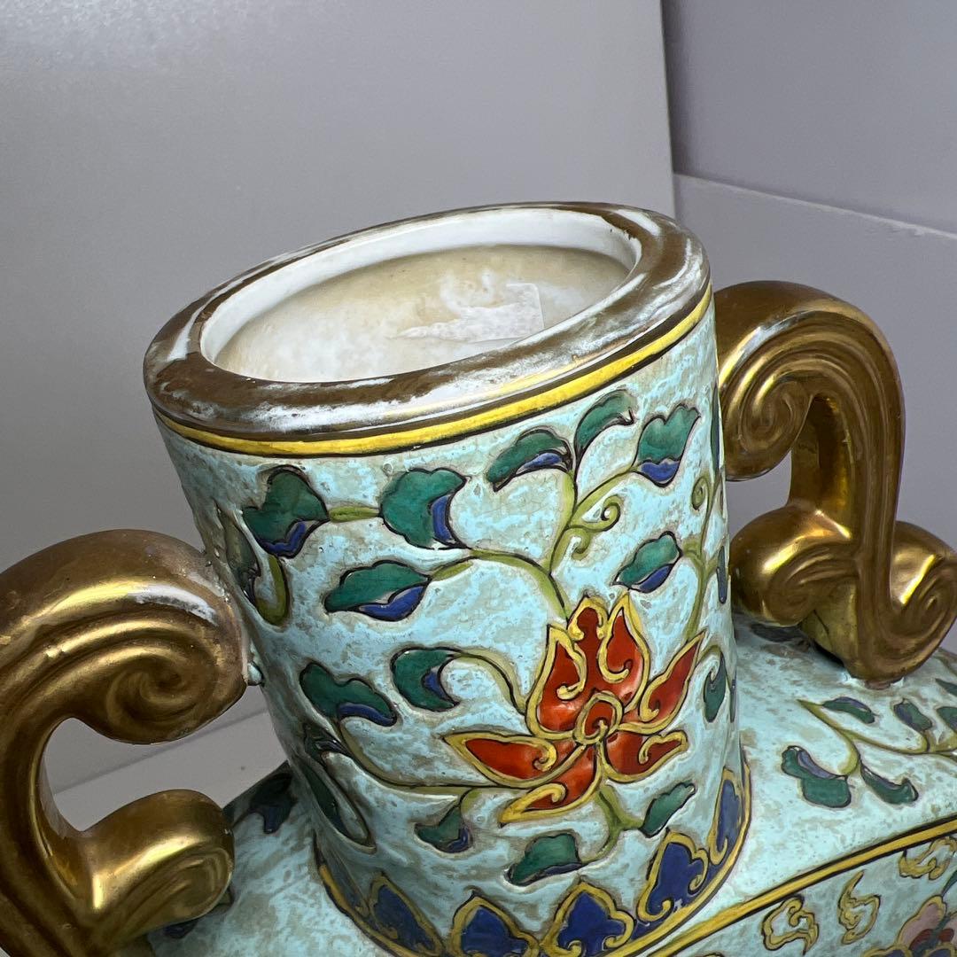 中国美術　粉彩　大花瓶　h40cm 東K8-0202③ タサオ