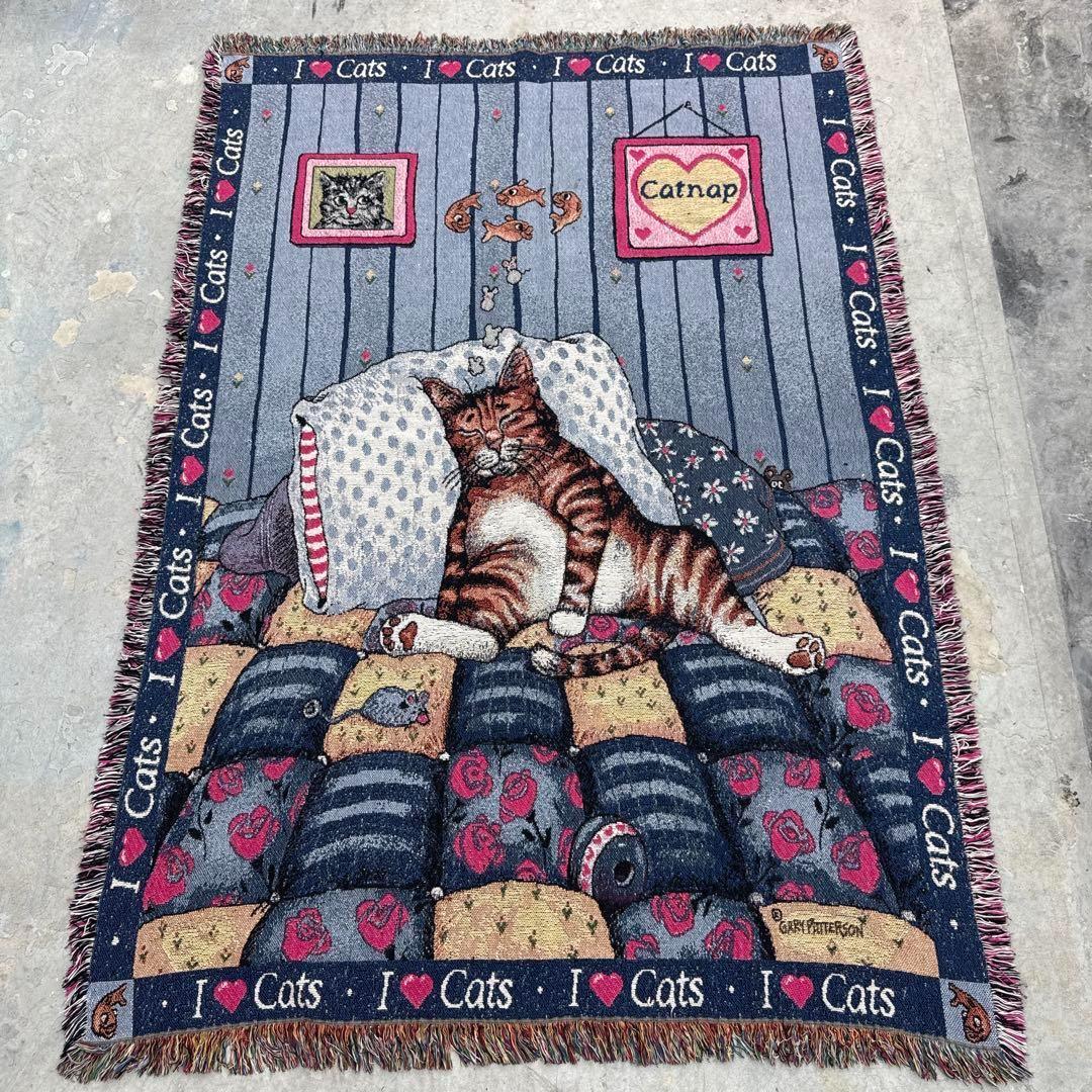 夢見る猫　マルチカバー　ソファーカバー　ヴィンテージラグ182x126