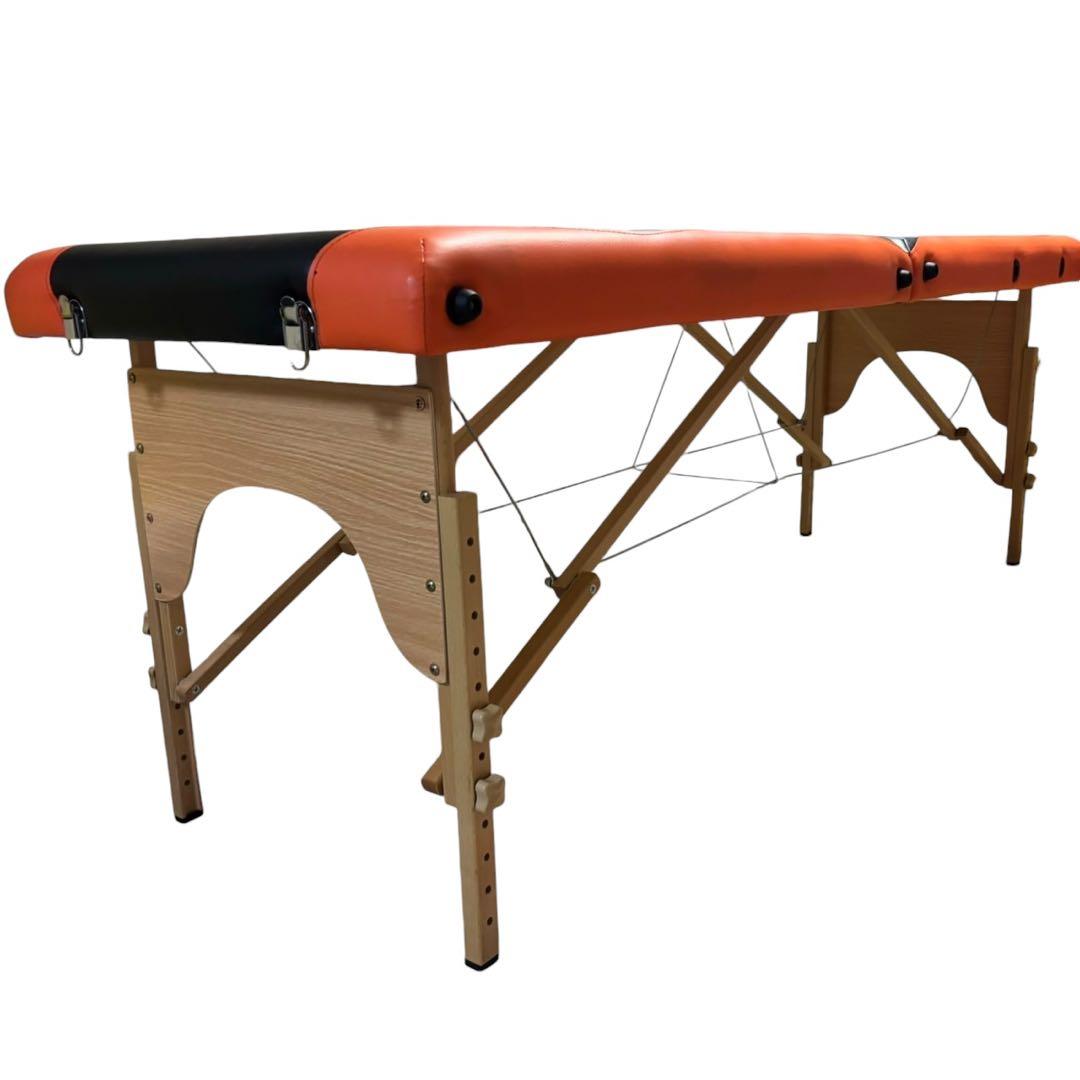 vidaXL 折りたたみ式マッサージベッド 二つ折り 木製 ブラック＆オレンジ