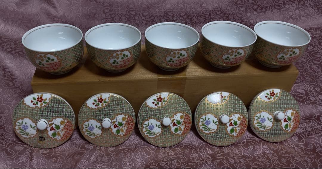 19未使用庫山窯前畑陶器金彩狩衣蓋付煎茶揃五客陶器生産終了超希少プレミアム逸品A