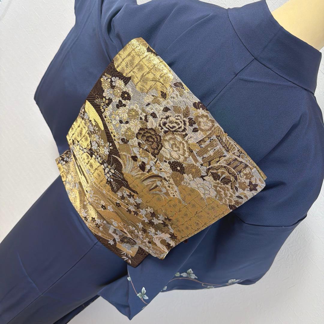 494 訪問着フルセット 正絹 紺 ネイビー 金銀彩 暈し染め フォーマル 上品