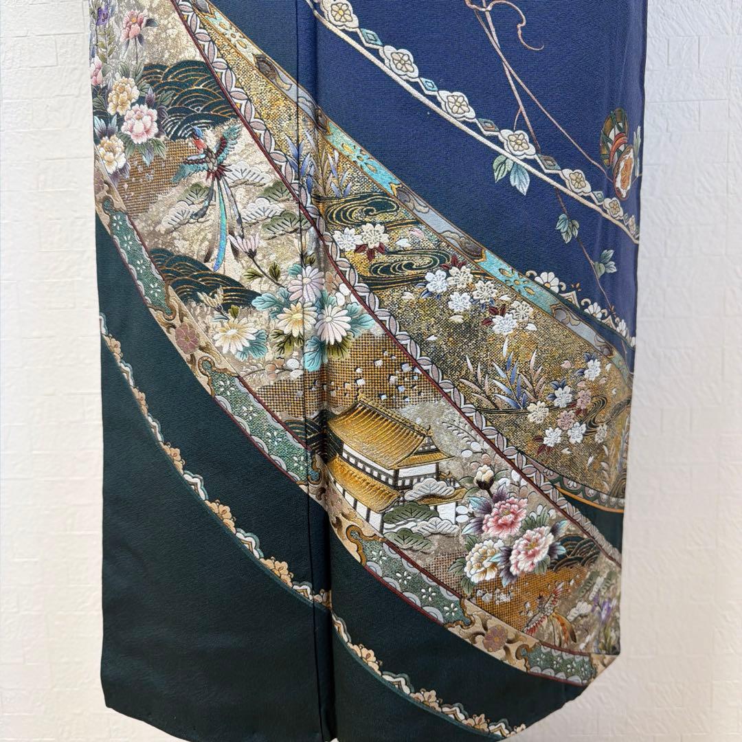 494 訪問着フルセット 正絹 紺 ネイビー 金銀彩 暈し染め フォーマル 上品