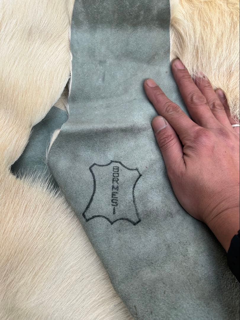 邦*様 ヤングカーフ　ラグ　カーペット　カウラグ　クリーム色　特大　bormes