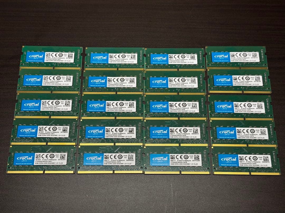【ジャンク】Crucial DDR4-3200 8GB ノート用 20枚セット