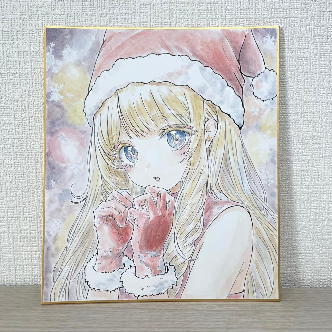 手描きイラスト　クリスマス　サンタ少女1、2セット　色紙イラスト
