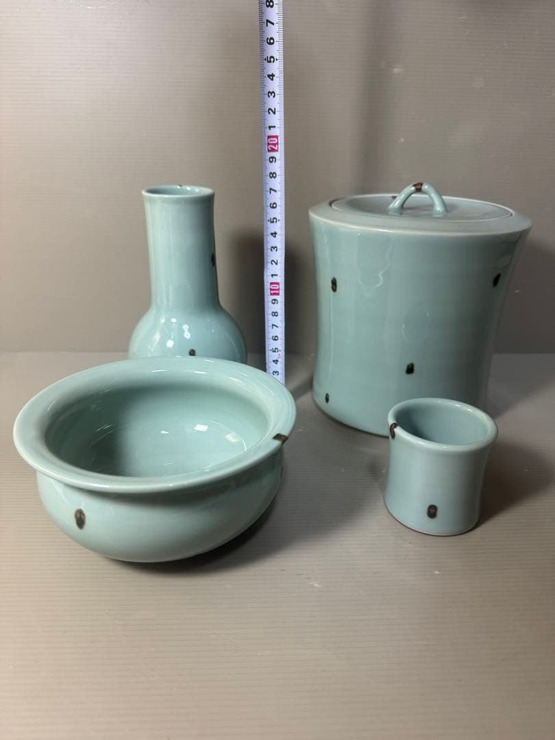 2447 茶道具 皆具 飛青磁 鼓形 横山瑞祥作