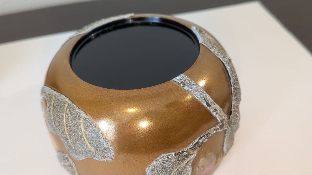 『粉溜水葵蒔絵』　新家新斉　平棗　茶道具　茶器　新斎　螺鈿　金